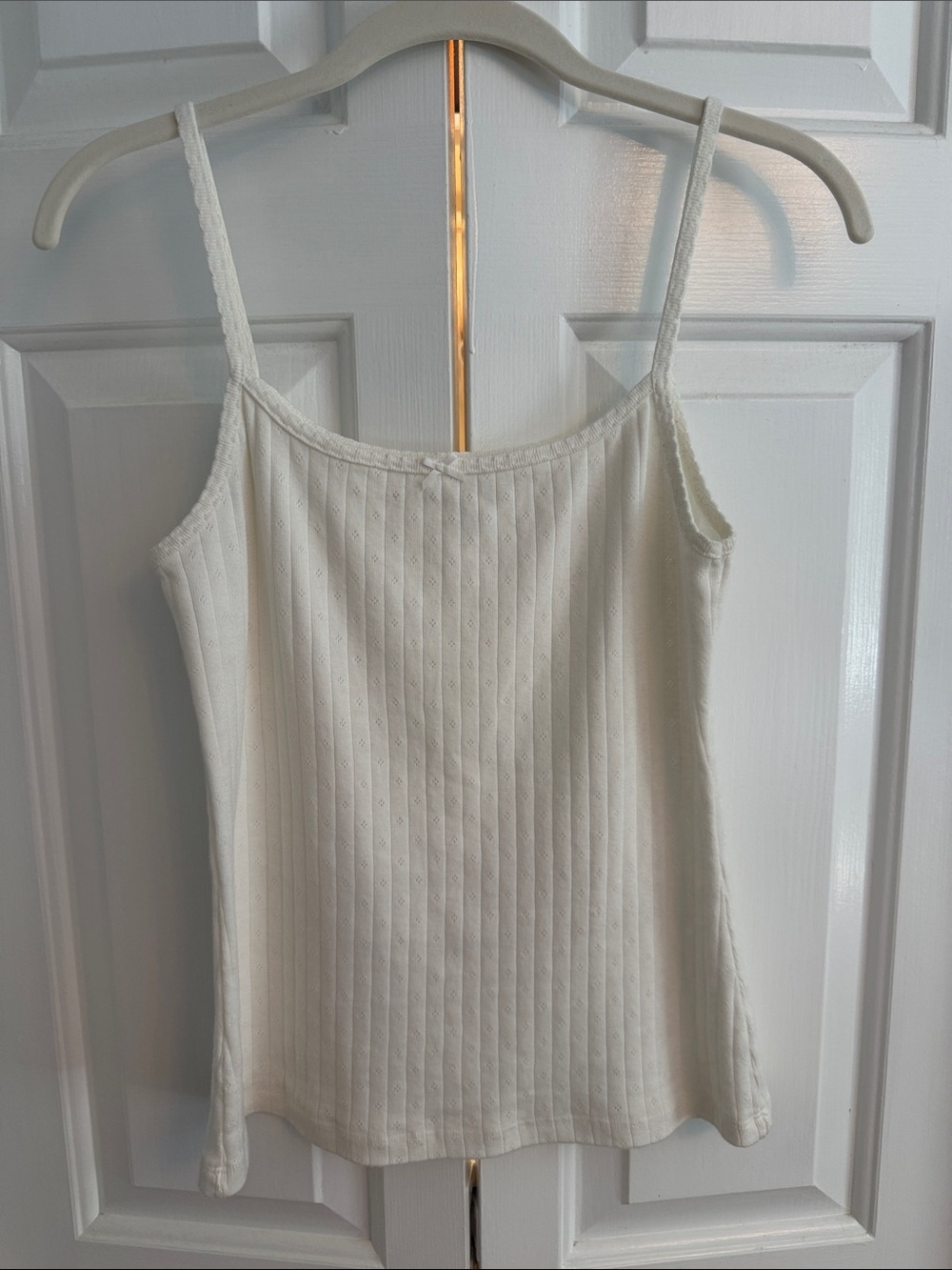 Brandy Melville White Pointelle Ribbed Slim Strap Camisole